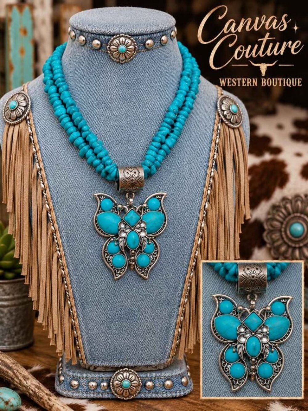 🦋 Turquoise Butterfly Necklace — “Desert Flutter”